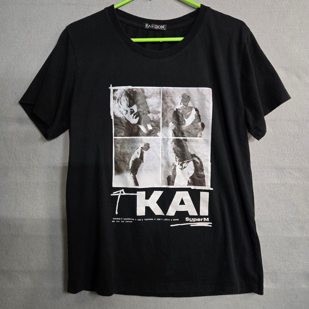 SuperM Kai K-Pop‎ Graphic T-Shirt Black Short Sleeve Fan Merch Kpop Tee Size Med